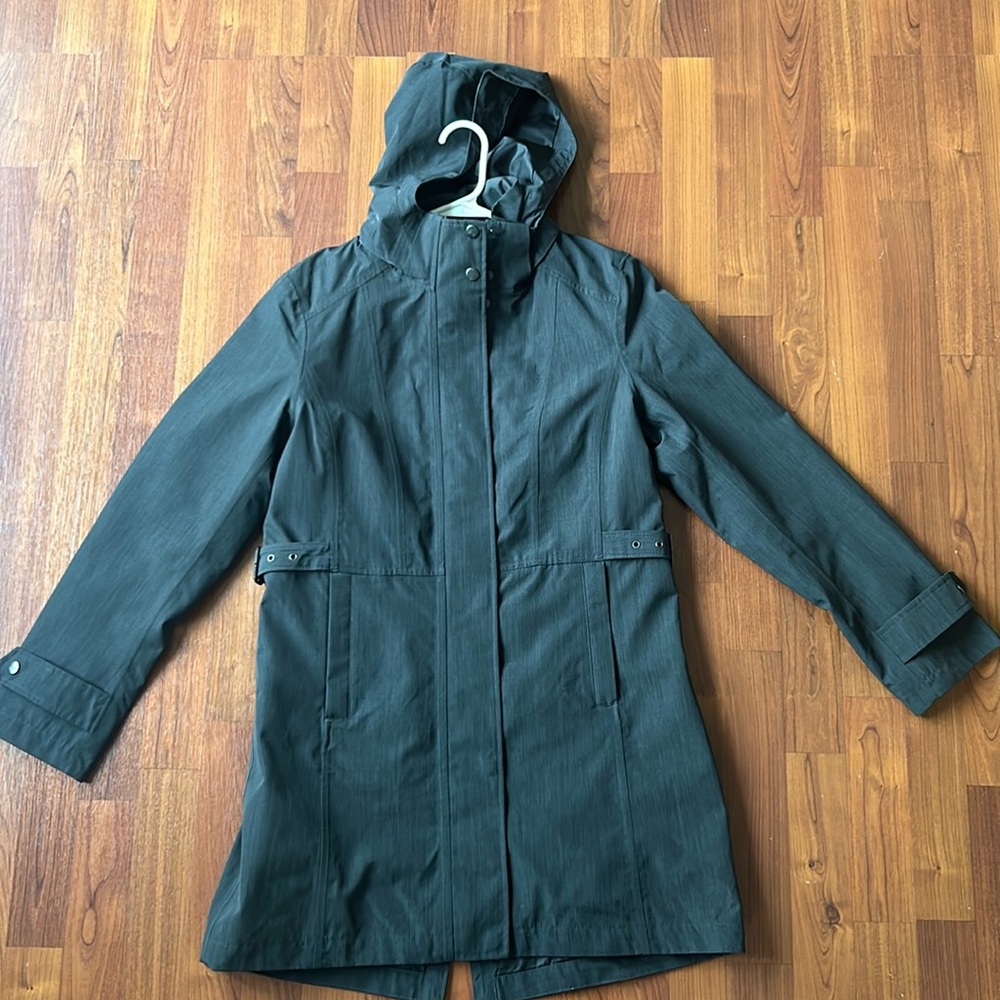 Women' Kirkland Signature Waterproof Trench Rain Coat Jacket dark grey/blackish